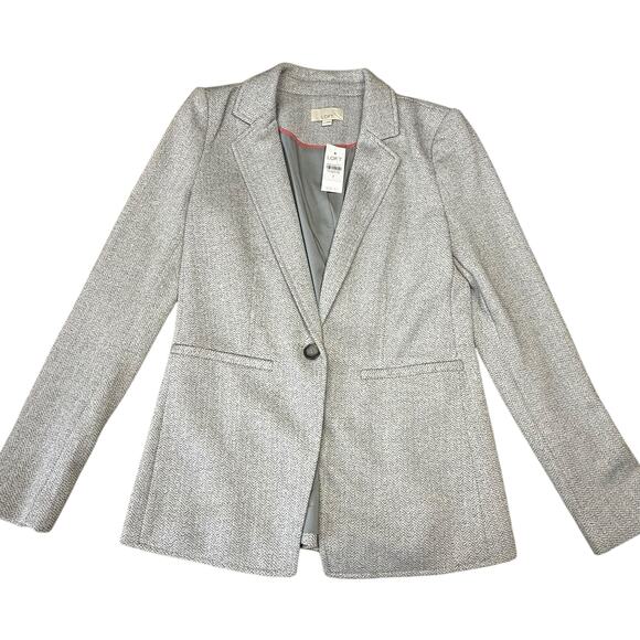LOFT Light Gray Herringbone Blazer Jacket Size 2NWT - Picture 4 of 7